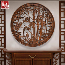 Dongyang wood carving pendants camphor wood round solid wood hollow carving Chinese antique living room entrance background Wall Wall wall hanging