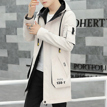Mens windbreaker long coat spring and autumn high school students Korean trend handsome coat mens casual thin