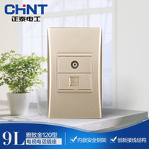 Chint 120 type NEW9L safety steel frame wall switch socket Gold cable TV telephone integrated socket