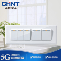 Chint 118 type wall switch socket home living room four Yuba five 5 open wu kai single control switch panel
