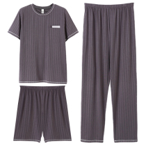 Pajamas men summer modal shorts shorts thin summer middle-aged dad long pants homewear three-piece set