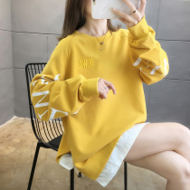 Maternity top 2021 autumn dress Korean version of loose print letters thin round neck size womens long sleeve sweater women