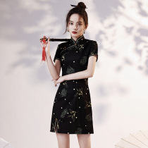 National tide crane modified cheongsam 2021 new black young small man daily girl summer dress short