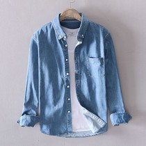 Spring and autumn thin retro washed denim shirt mens long sleeve loose casual shirt jacket Korean trend