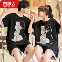 Couple pajamas womens 2021 new summer pure cotton short-sleeved thin section large size mens cartoon can wear home clothes