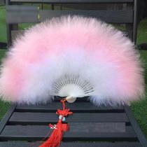 New boutique thickened feather fan dance performance stage cheongsam walk square dance Net red white feather fan