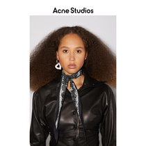Acne Studios black rhomboid silk scarf bangana printed small strip CA0148-900
