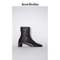 Acne Studios brand logo embossed black square heel sheepskin booties Women socks boots women AD0313-AX0