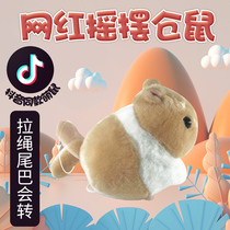 A hamster toy with a string that wags its tail a squirrel a cute mouse a stuffed mouse wag its tail.