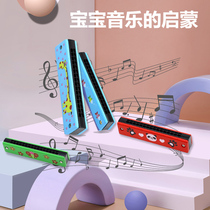 Harmonica Wooden Painted Double Row 16 Holes 24 Holes Can Blow Steel Harmonica Children Musical Instruments Toys Students Play Harmonica