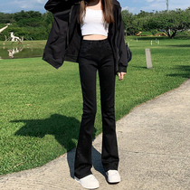 Black plus Velvet micro-La jeans women spring and autumn 2021 New High waist slim slim horseshoe Bell pants