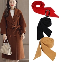 Winter woolen coat belt Womens decoration wide waist seal double-sided woolen red and black coat womens belt accessories knotted