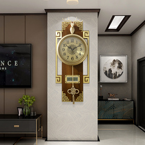 New Chinese style pure copper watch wall clock Living room household fashion light luxury atmosphere wall clock Chinese style solid wood hanging watch