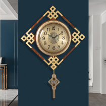 New Chinese pure copper wall clock light luxury hanging watch living room wall clock home Chinese style atmosphere fashion radio wave clock