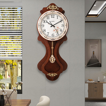 New Chinese wall clock living room household wooden Chinese style watch Simple European silent clock Long wall watch