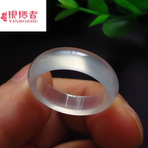 Natural ice agate jade ring Jade ring Men and womens tail ring Couple index finger simple gift Valentines Day