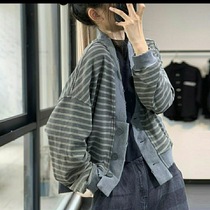 Autumn and winter original Korean literary fashion personality irregular age reduction Joker cardigan sweater striped jacket women