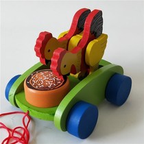  2019 new baby dragging toddler animal rabbit playing drums and drumming wooden pull trolley toy