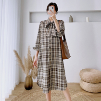 Retro plaid pregnant woman with dress for dress spring and autumn new big code loose cover for underdress fashion foreign air long dress