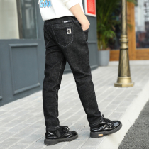 Boys jeans spring and autumn 2021 new childrens pants plus velvet thickened soft medium-big children loose pants tide