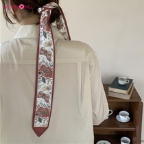 Fa-style vintage spring-autumn silk scarlet with female strips floating with tying wrap silk with flowers tied to foreign air fashion small strips of hair