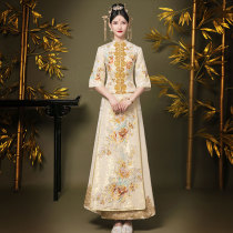 Xiuhe dress bride 2021 summer and autumn golden thin Malay coat bride Chinese wedding ceremony wedding dress go out light wedding dress