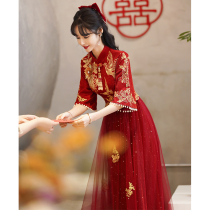 Toast to the bride 2022 new wine red wedding Chinese dress Dress Qipao Senior Sensation Show and Female Summer