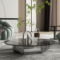 Light luxury wedge-shaped coffee table tempered glass home living room small apartment simple stainless steel round coffee table side a few minimalist