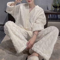 Net red pajamas womens autumn and winter coral velvet plus velvet thickened winter home wear spring and autumn Lazy suit