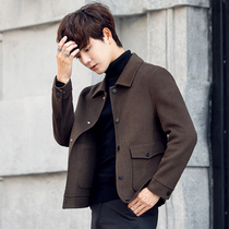 Double-sided wool coat mens short autumn and winter Korean version of woolen coat cashmere Nizi English jacket trend