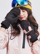 Ski gloves winter women plus velvet thickened riding driving warm windproof play snow waterproof antifreeze cute bag finger