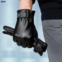 Head layer leather gloves men plus velvet thickened warm riding motorcycle windproof touch screen pure winter autumn