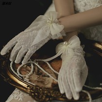 Retro gloves mesh short lace wedding dress wedding dress bride bow Pearl Gloves super fairy lolita