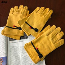 Retro motor vehicle driving gloves mens head layer yellow single leather gloves work wear-resistant labor insurance