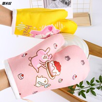 Cartoon baking high temperature resistant anti-scalding microwave oven heat insulation gloves household kitchen cotton gloves thickened