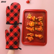 Microwave oven heat insulation gloves high temperature resistant anti-scalding wear thin kitchen baking protection non-slip cute household