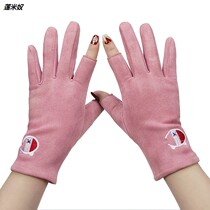 Winter driving warm half-finger gloves ladys finger Korean version plus velvet thickened autumn and winter cycling cold leak two fingers