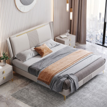 Italian zhen leather bed light luxury modern minimalist master American Small Apartment 1 8 meters double red 2021 New