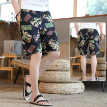 Pajama pants mens summer thin loose casual home big pants sleeping cotton breathable flower shorts air conditioning five-point pants