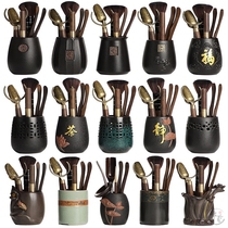 Tea ceremony six gentlemen combination kung fu tea tea set ceramic tube tea pen tea spoon tea clip tweezers solid wood supplies bamboo five pieces