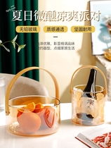 Commercial high-value fruit happy bucket Net red glass bucket with handle home bar put champagne ice bucket
