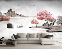 Jiangnan Landscape Mood and Wood Fiber Integrated Background Film & TV Wall Hotel Clubhouses Living Room Sofa Protection Wall