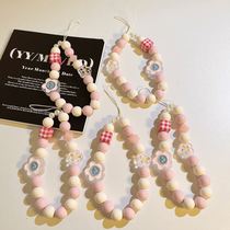 Candy-colored fairy ins wind smiling face flower mobile phone beaded chain pendant universal portable anti-drop portable accessories