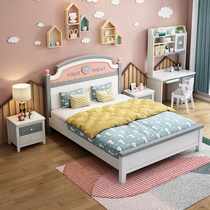 Modern simple solid wood children bed girl princess bed 1 5 meters girl bed girl bed girl single bed storage solid wood bed