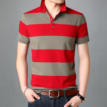 2021 summer short-sleeved striped T-shirt mens young and middle-aged Korean casual thin lapel half-sleeve Polo shirt