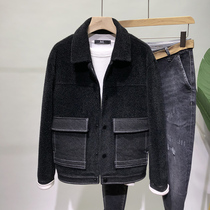 Autumn and winter thickened woolen coat mens short winter lapel slim imitation mink mens woolen jacket coat tide
