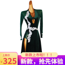 Boutique Latin dance performance match suit imitation Olympic Diamond sexy empty dress long sleeve rumba dance dress big dress