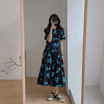 Tea break French long skirt pear shaped body soft wind high temperament bubble sleeve skirt dress summer