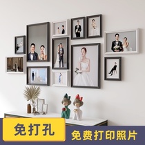  Photo frame decoration painting washing photo wall hanging solid wood photo wall combination custom wedding photo frame Photo printing table