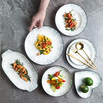 Plate dishes Home steak Western food creative Net red ins Wind Nordic retro black line tableware steamed fish plate dish